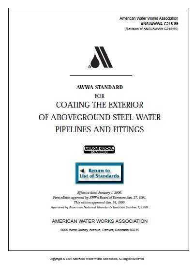 AWWA C218-1999 Coating the Exterior of Aboveground Steel Water Pipelines and Fittings