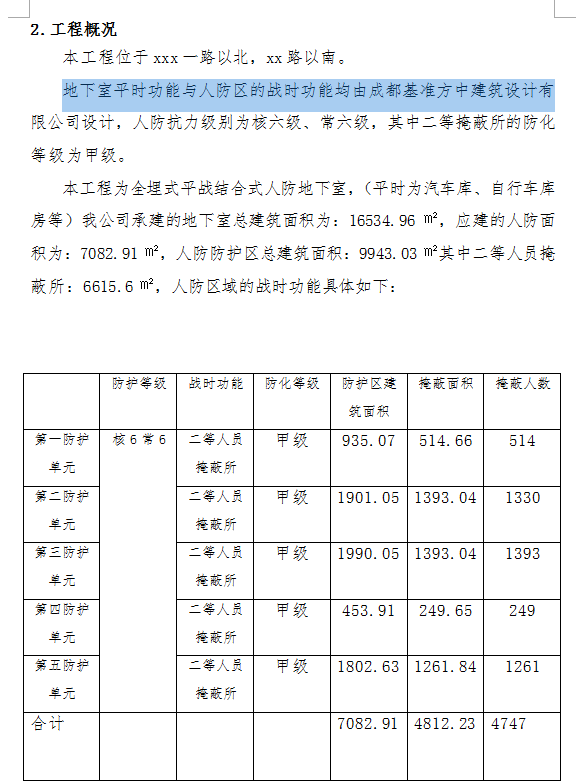 全埋式平战结合式地下室人防工程施工方案 55P
