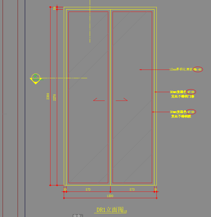 厨房玻璃推拉门节点详图（CAD）