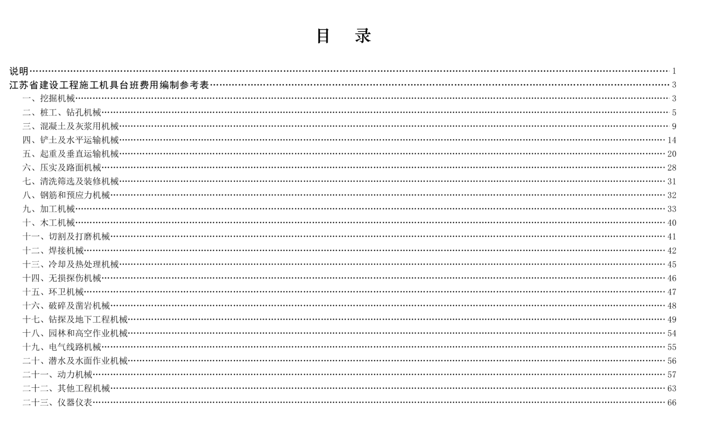 江苏省建设工程施工机具台班费用编制参考表2026